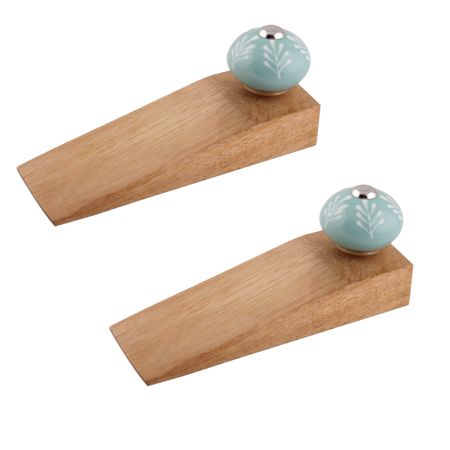 2 Pieces Sea Green Leaf Floral Ceramic Door Stopper